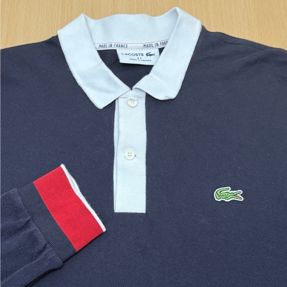 Lacoste Navy and Red Long Sleeve Polo Shirt